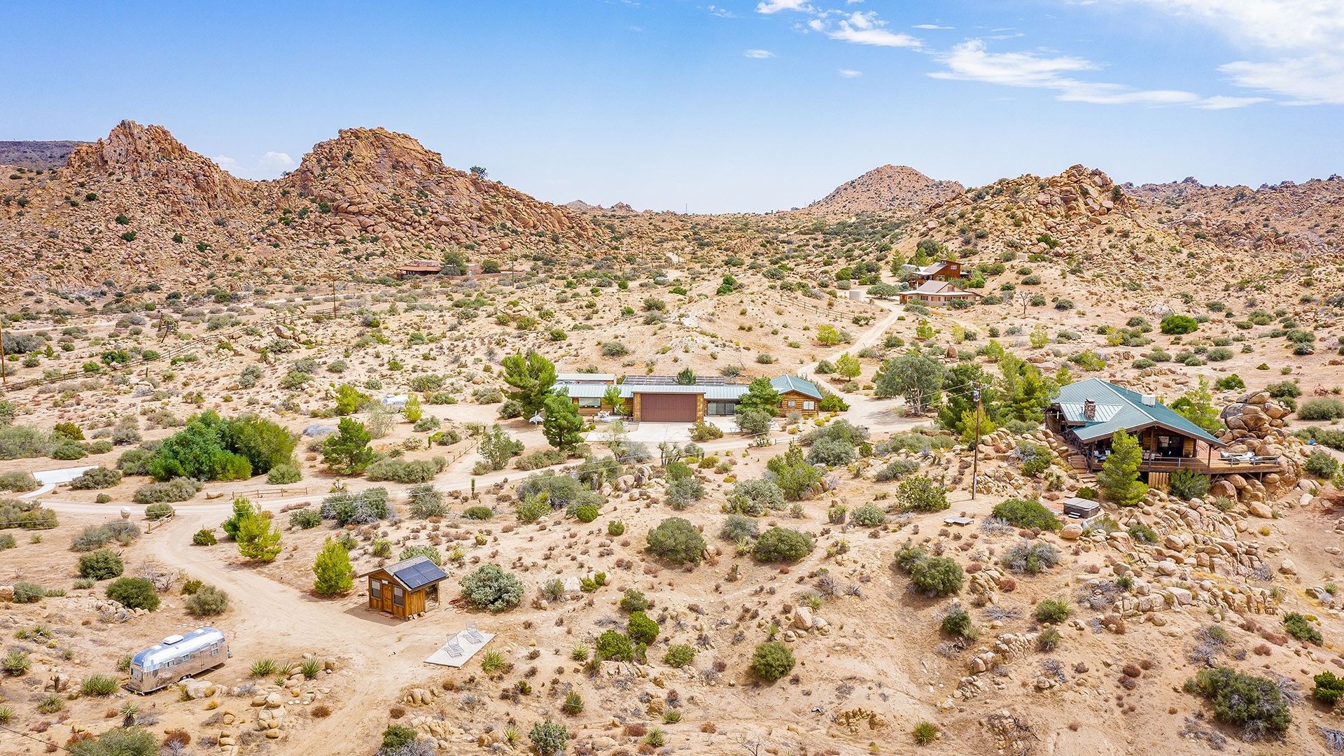 Aerial view of ESCAPE — 140 acres of high desert in the high desert above Pioneertown, California